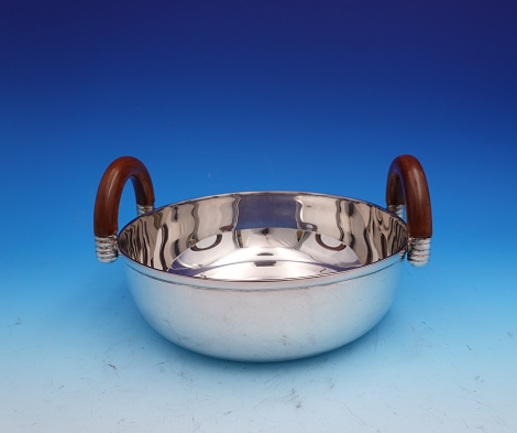 Bowl with rounded wood handles made by Plata Lappas in Argentina 7 1/2